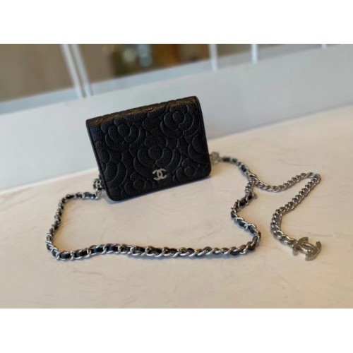 chanel bolso de mano clásico con cadena Piel de cordero metal dorado AP3318 negro