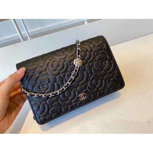 chanel clutch clásico con cadena Lambskin silver-Tone Metal AP3317 negro