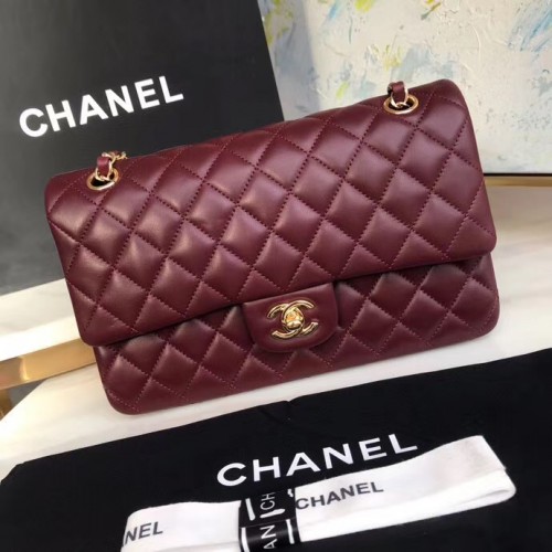 chanel bolso clásico Piel de cordero oro Metal A01112 Borgoña