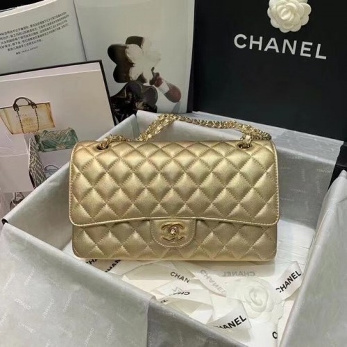 chanel bolso clásico Piel de cordero oro Metal A01112 oro
