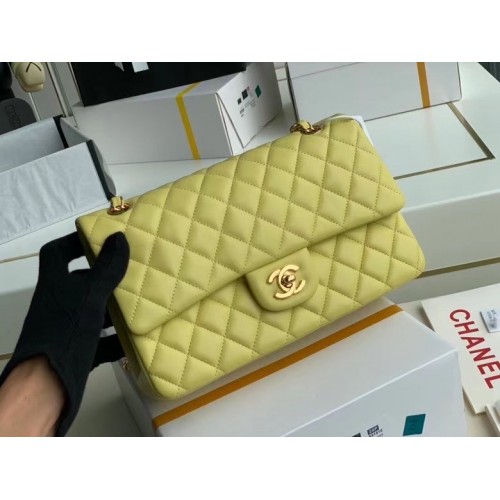 chanel bolso clásico Piel de cordero oro Metal A01112 limón