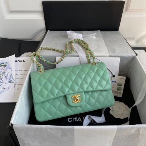 chanel bolso clásico Lambskin oro Metal A01112 verde claro
