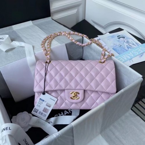 chanel bolso clásico Piel de cordero oro Metal A01112 rosa