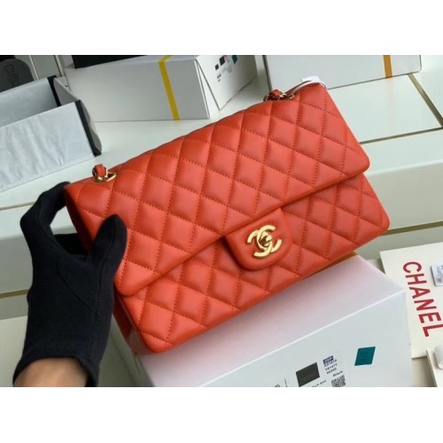 chanel bolso clásico Piel de cordero oro Metal A01112 rojo