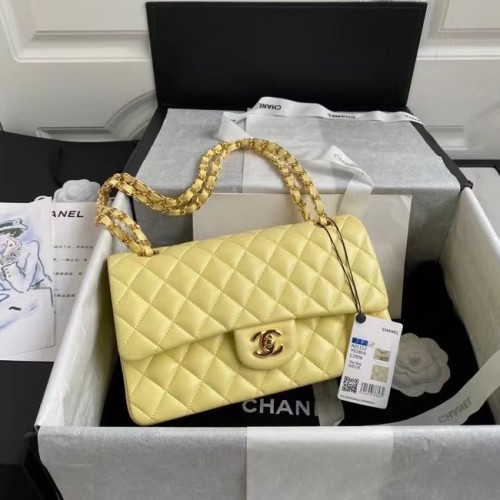 chanel bolso clásico Lambskin oro Metal A01112 amarillo