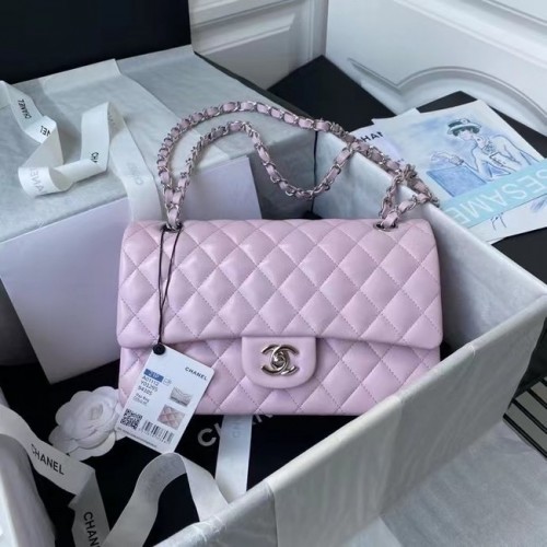 chanel bolso clásico Piel de cordero plata Metal A01112 rosa