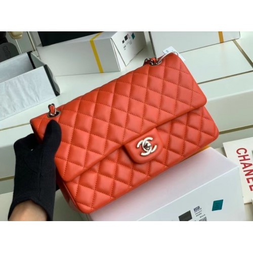 chanel bolso clásico Piel de cordero plata Metal A01112 rojo