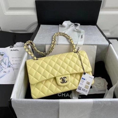 chanel bolso clásico Lambskin plata Metal A01112 amarillo
