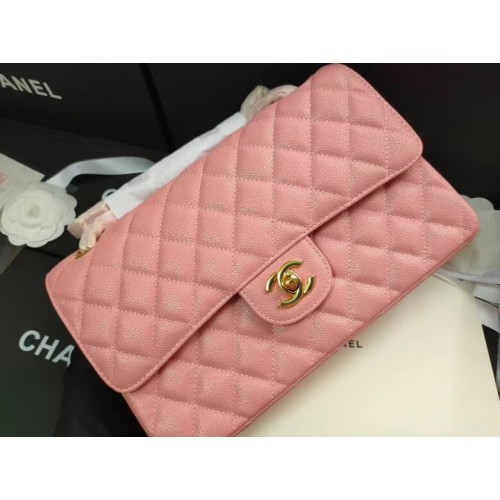 bolso con solapa chanel Piel de becerro granulada iridiscente y tono dorado AS1112 rosa