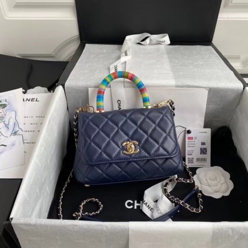 Bolso chanel mini con solapa y asa superior AS2215 Azul marino