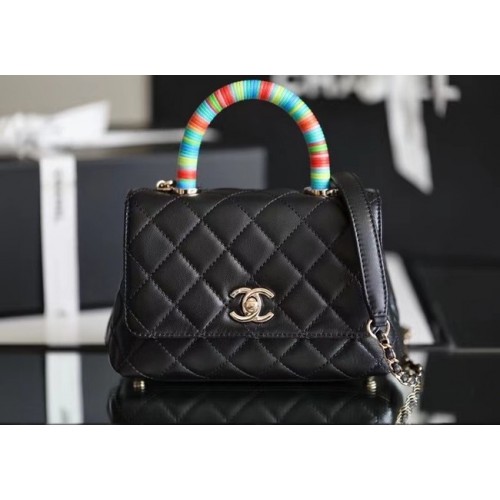 bolso chanel mini con solapa y asa superior AS2215 negro