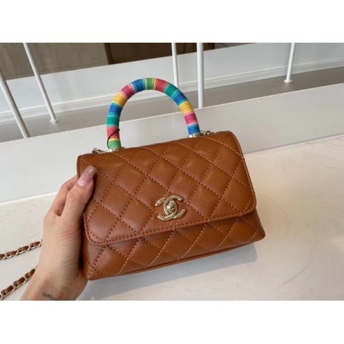 bolso chanel mini con solapa y asa superior AS2215 marrón