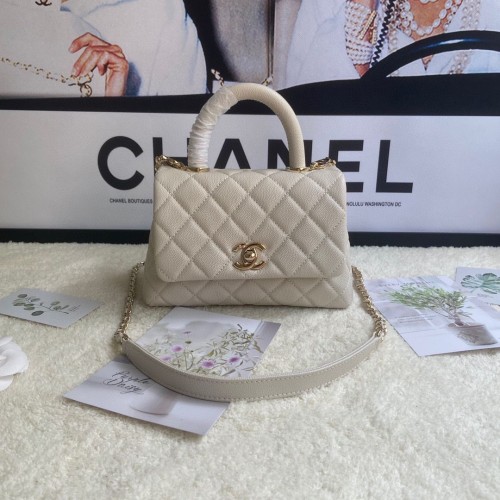 bolso chanel mini con solapa y asa superior AS2215 crema