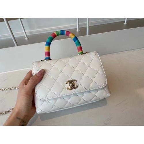 bolso chanel mini con solapa y asa superior AS2215 blanco