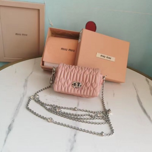 miu miu Matelasse Nappa Leather mini bolso de hombro 5TT124 rosa