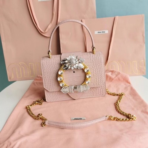 miu miu Matelasse Nappa Leather mini bolso tote 5EA196 rosa